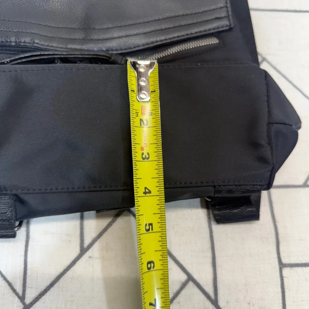 Botkier Backpack Small Black Nylon Leather Trim Logo Straps Zipper Pockets